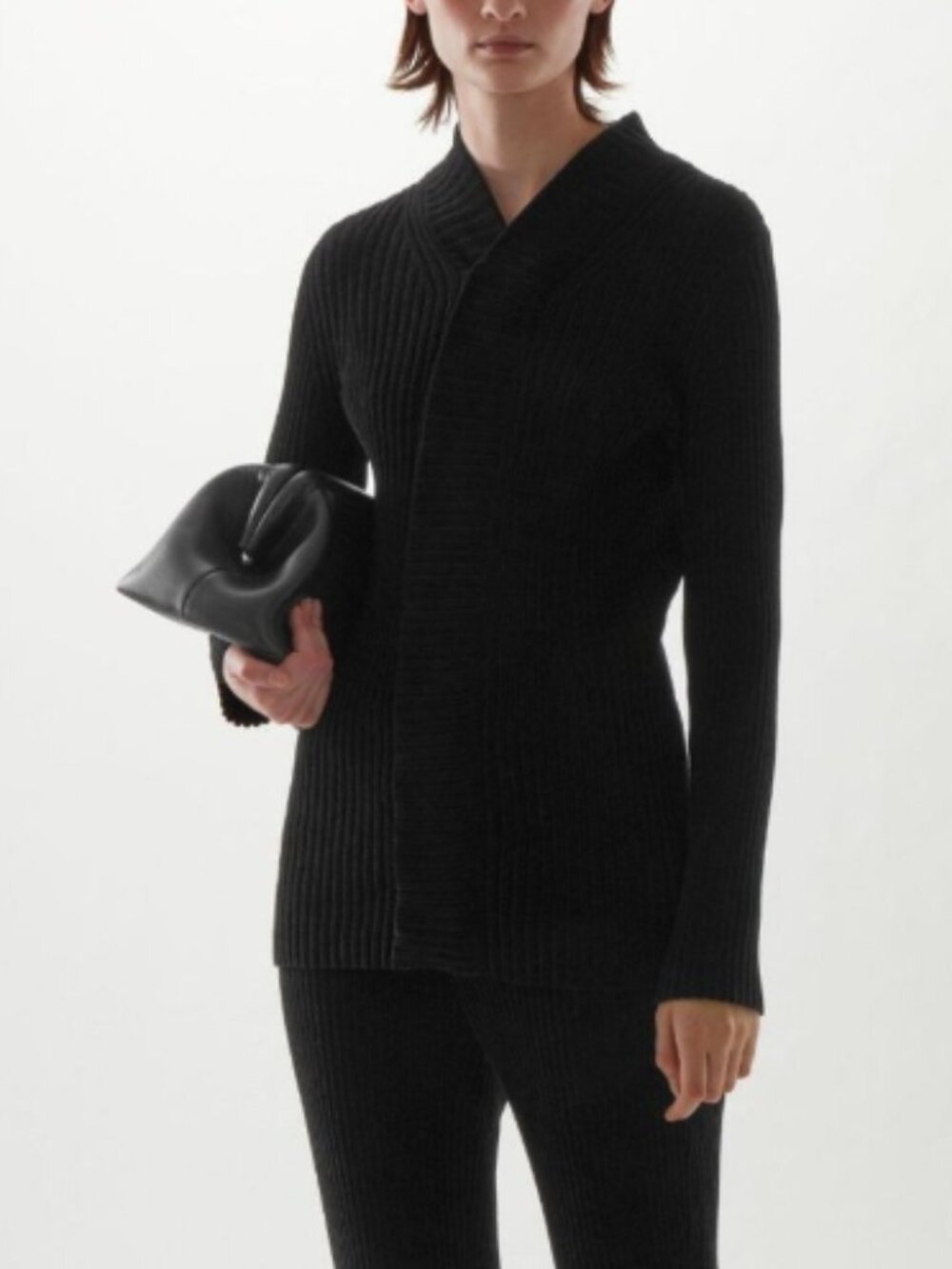 COS Organic Cotton Chenille Cardigan Sweater Ribbed Black Jacket Size Large